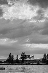 Pumpkin Island Light as Clouds Dissipate -BW